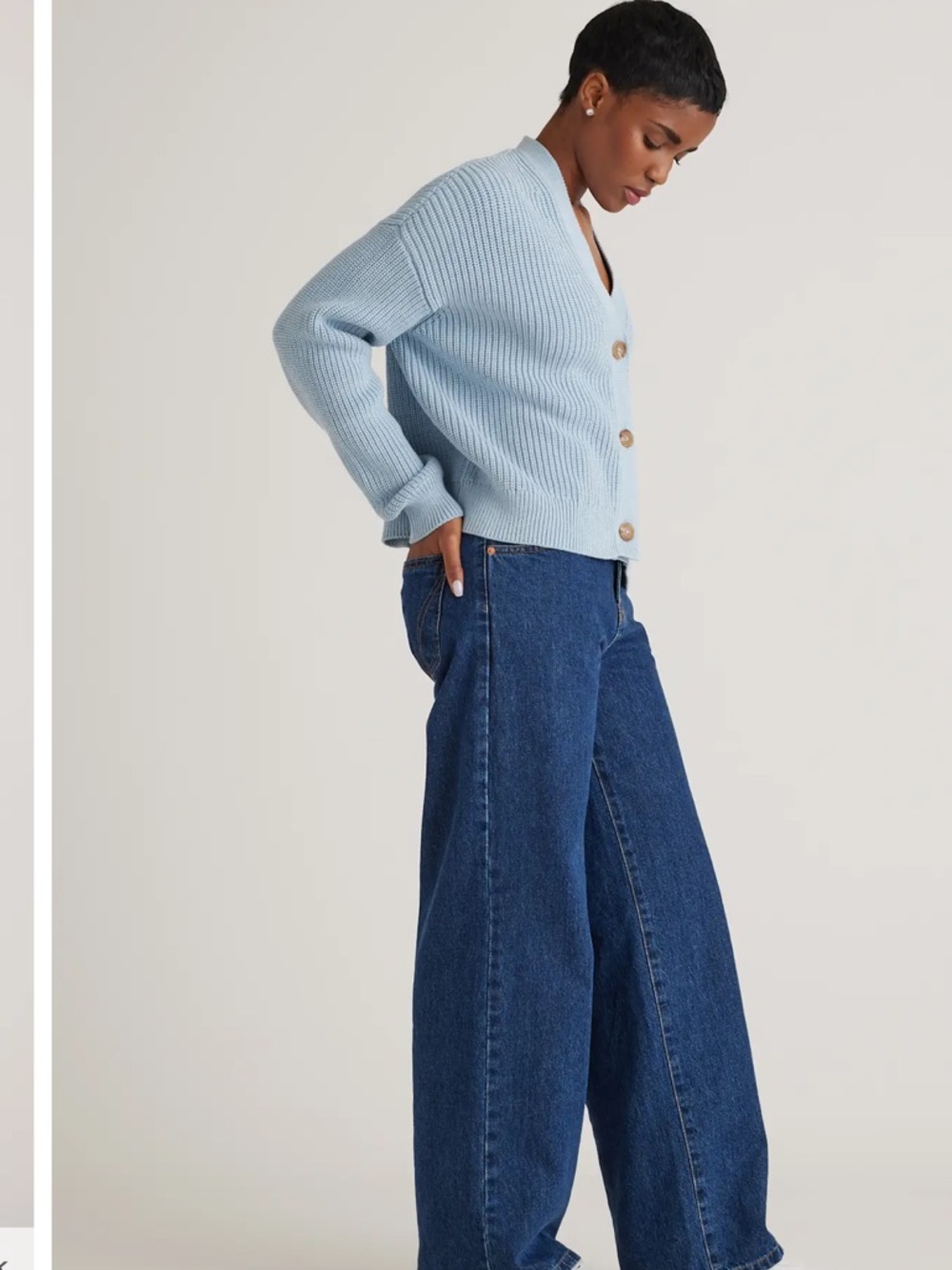 Quince Organic Cotton Fisherman Cardigan Oversized Sweater Sky Blue Size XS - Picture 6 of 9